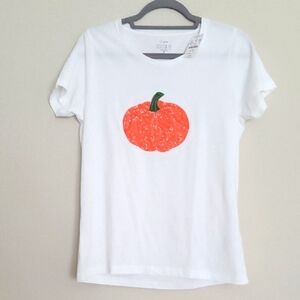 J. Crew White and Orange Pumpkin Graphic Tee